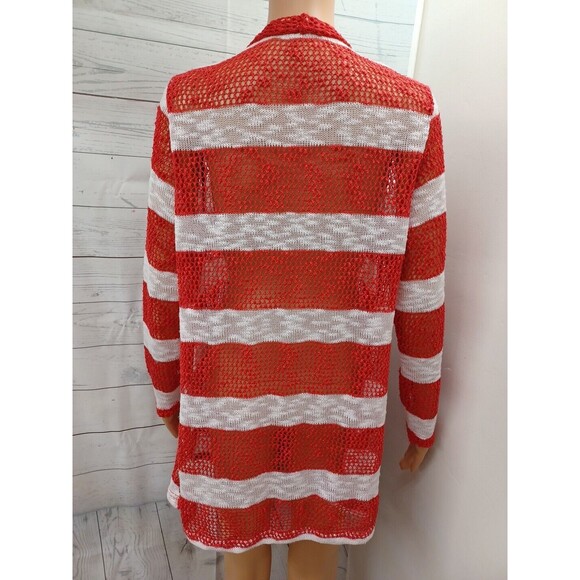 Retro Threads Crochet Open Cardigan Sweater Red White Sz L - Picture 5 of 10